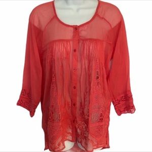 Monoreno sheer embroidered top NWT